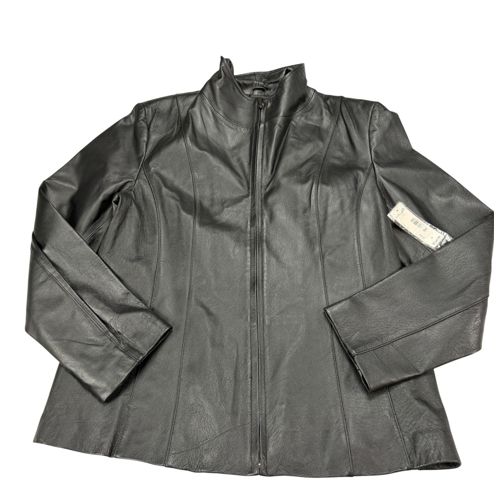 East 5th Womens Black Genuine Leather Full Zip Jacket Large NWT MSRP $199